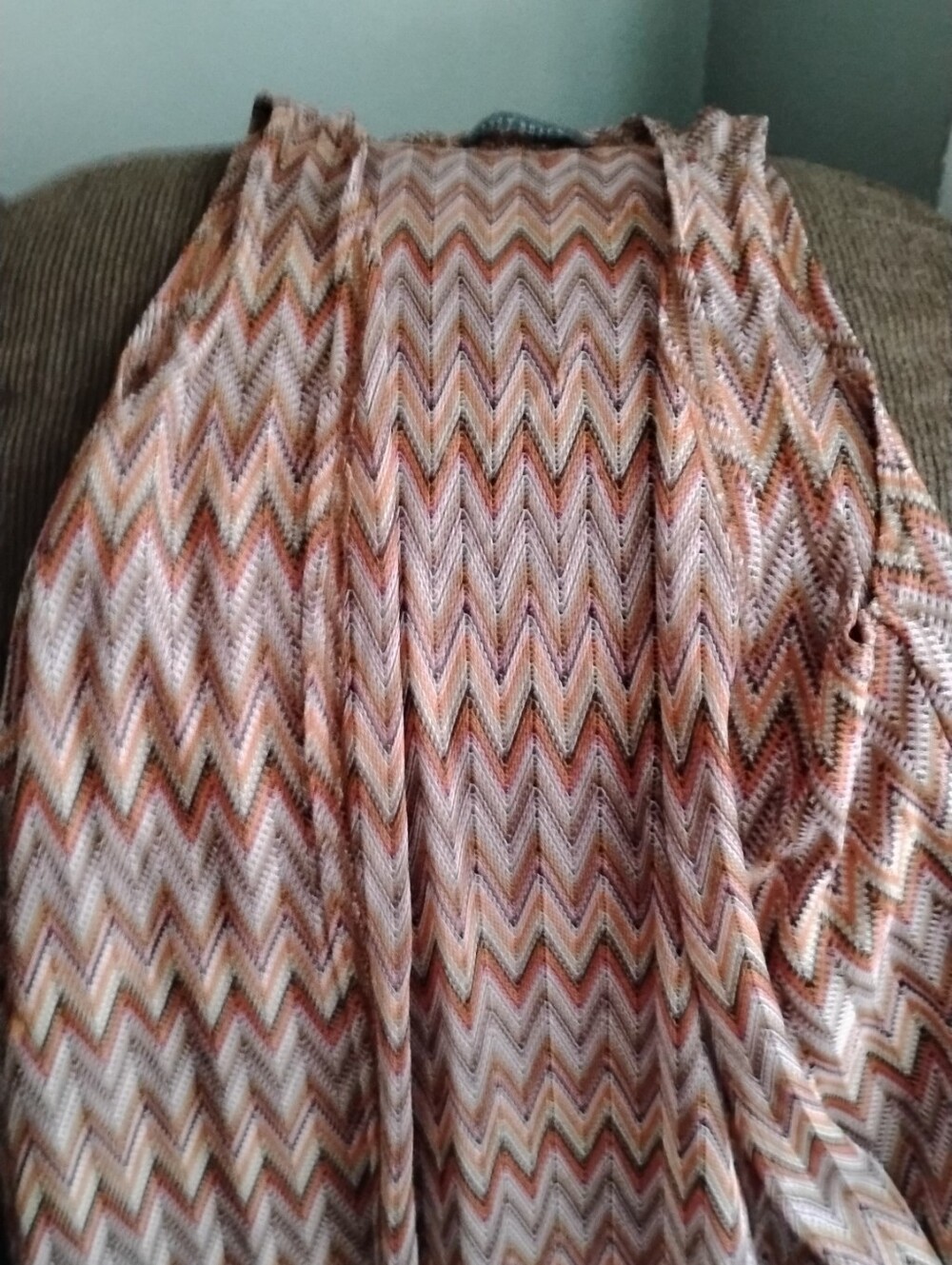 Suzy Shier Chevron Knit Vest - Peach, Cream, Tan